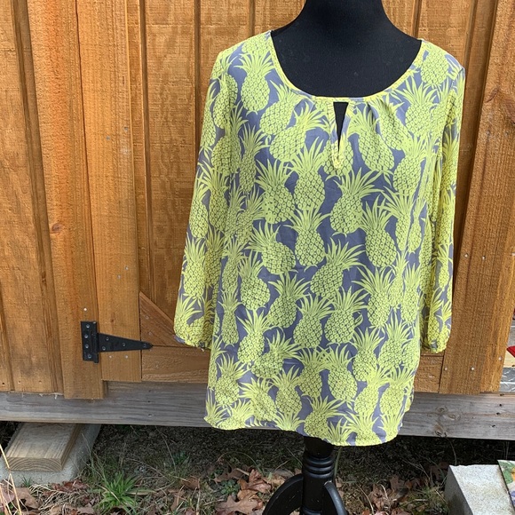 Banana Republic Tops - Banana Republic Tropical Pineapple Blouse - Yellow and blue